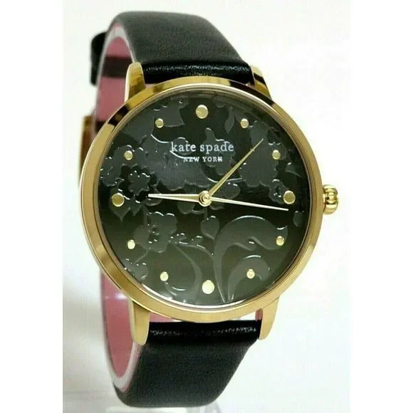 Women\'s Floral Dial Strap Watch Black Gold Ted Baker Floral Leather Strap Watch, 36mm In Black | ModeSens main image 4